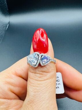 PANDORA SPARKLING HALO HEARTS RING, Sterling Silver 925, Size: 54/ 7